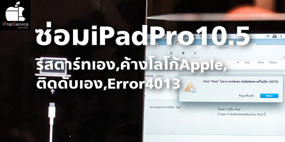 ซ่อมiPadPro10.5 Error4013 รีสตาร์ทเอง ติดๆดับๆ ค้างโลโก้Apple